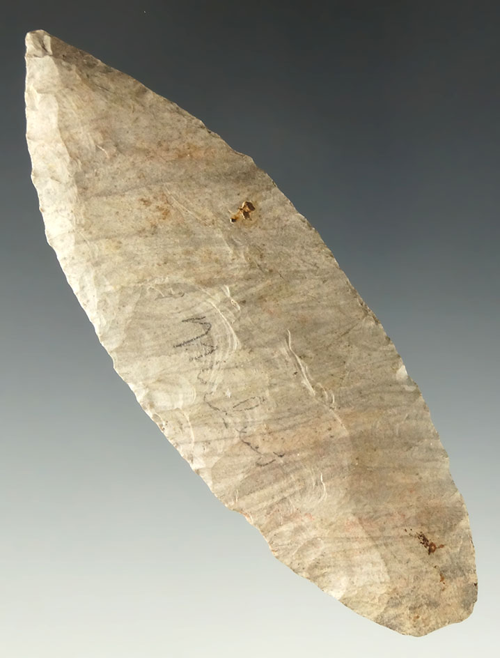 3 13/16" Agate Basin found in Wayne County Indiana. Ex. Dr. Jim Mills.