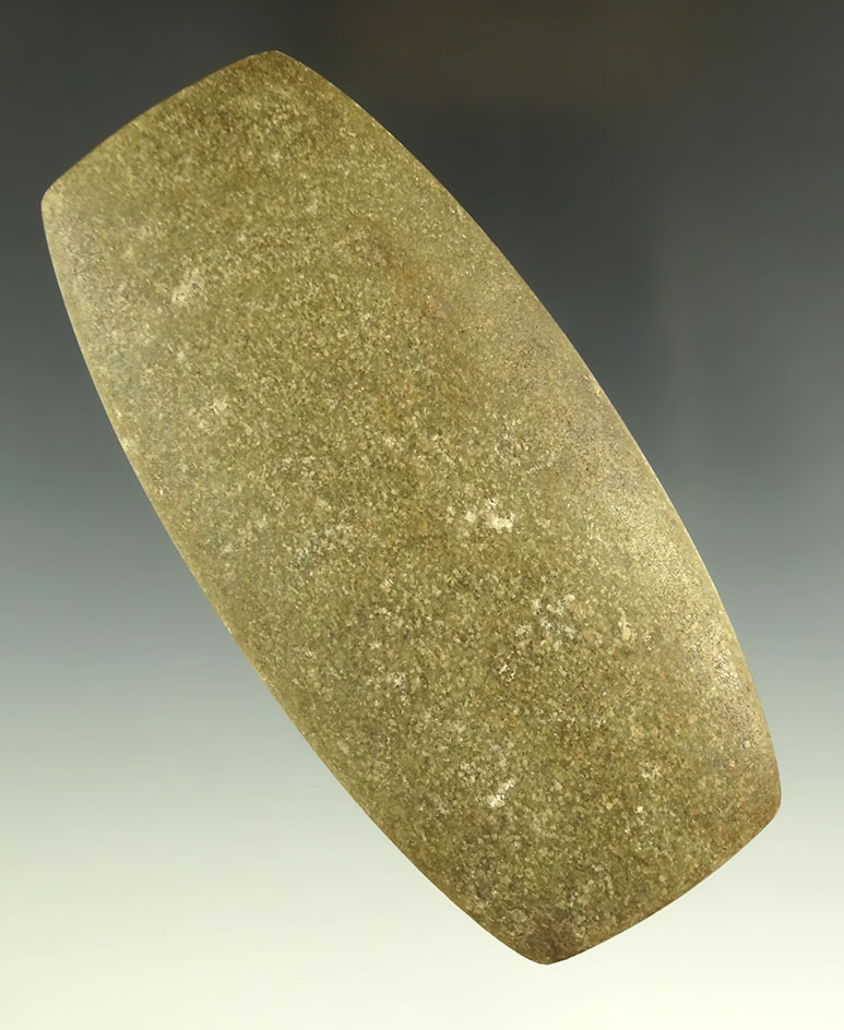 Extremely rare green quartz Hardstone undrilled Gorget 4 5/8", Ross County Ohio.  Ex. Driskill.