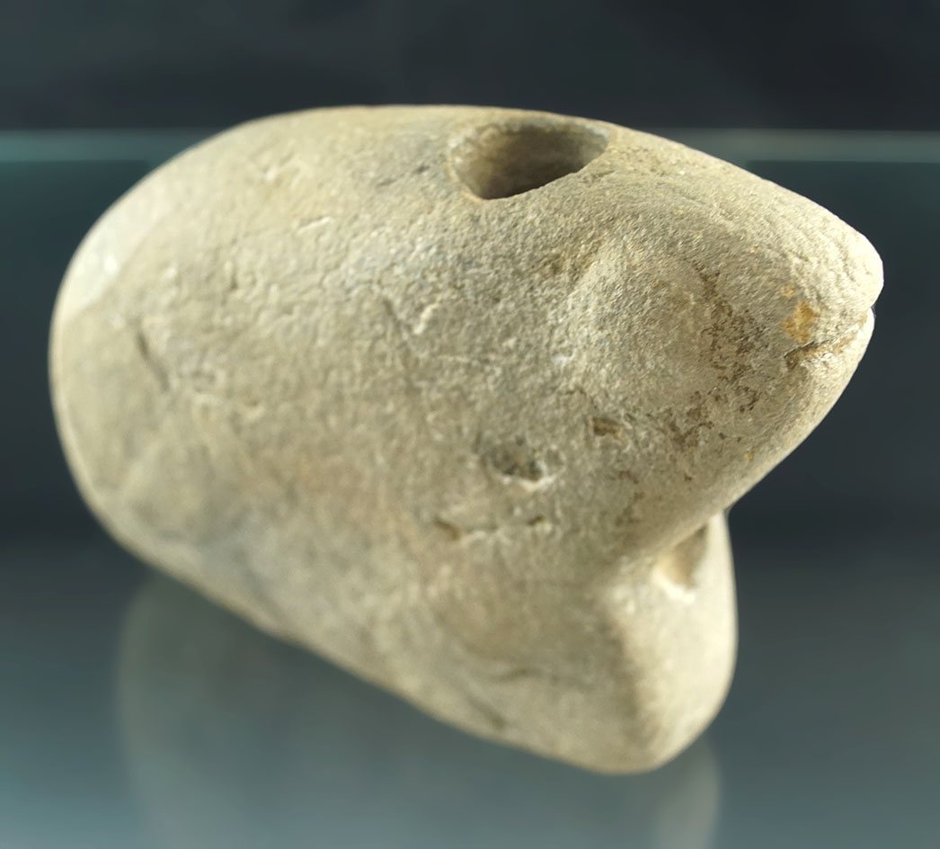 Large and very well styled 4 5/8" long Frog Effigy Pipe.  Cypress Creek, Marshall County, KY.