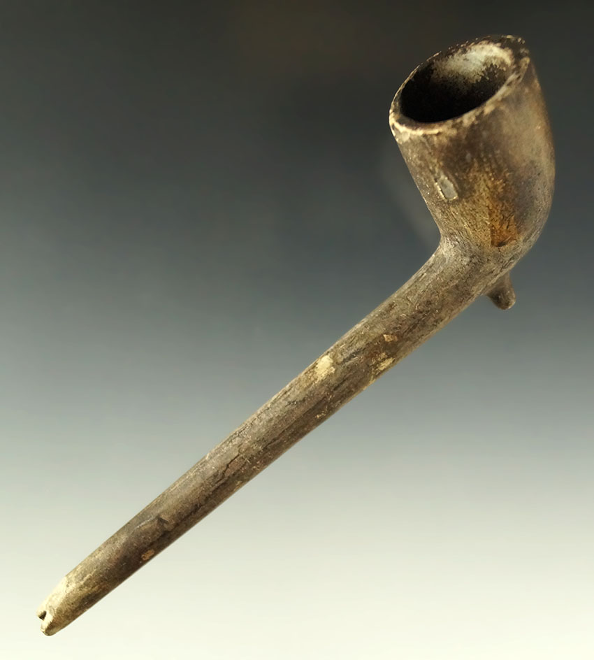 5 3/8" long heavily patinated old clay Tavern Pipe found in southern Ohio.