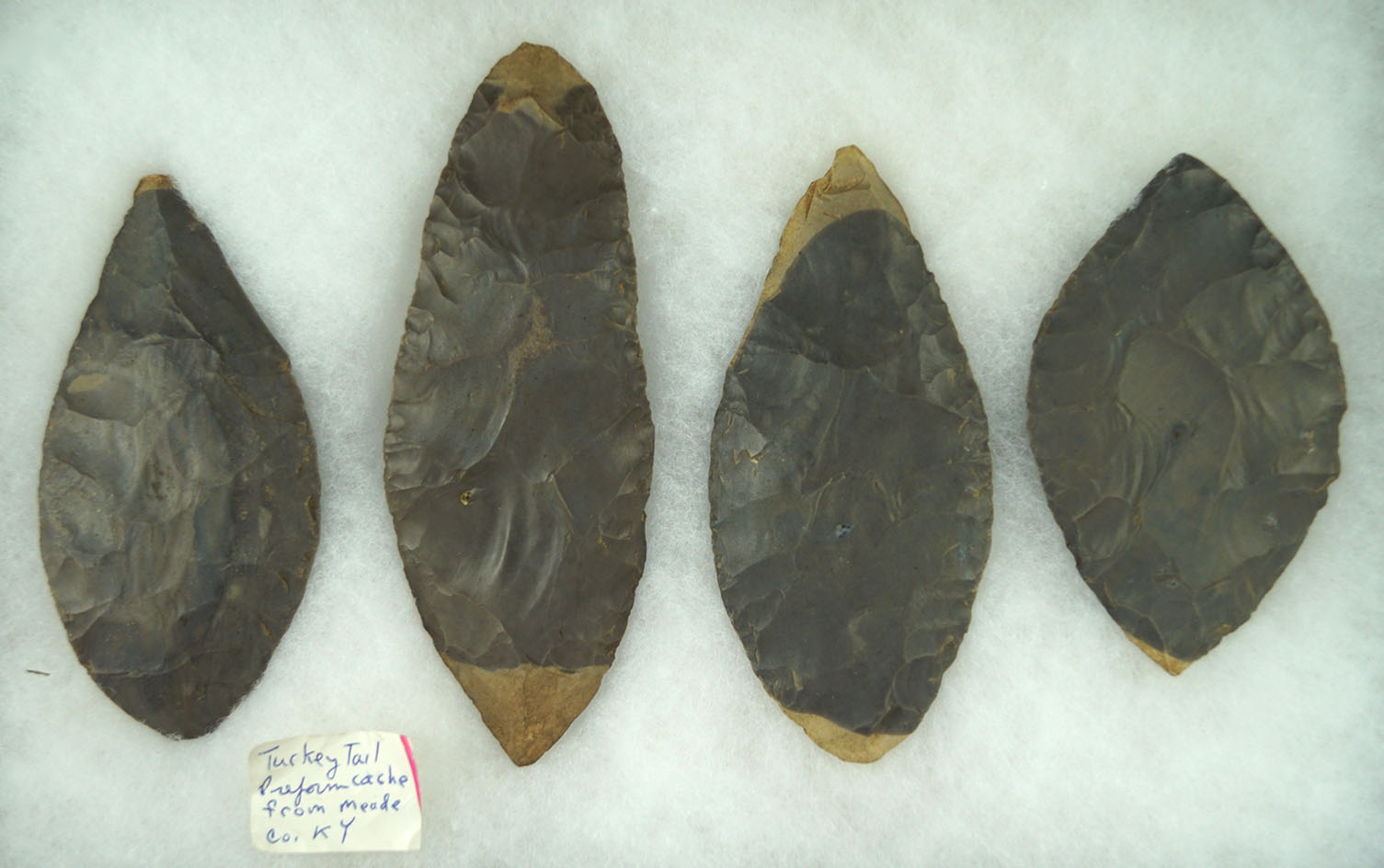 Set of four Turkeytail preforms found in a cache in Meade County Kentucky. Ex. Dr. Jim Mills.