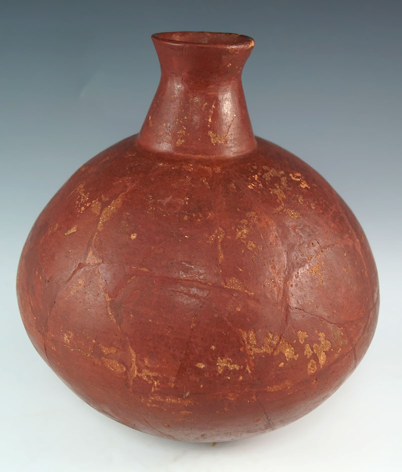 8" tall Quapaw short neck water bottle which has been restored. Carden Bottoms, Yell Co. AR.