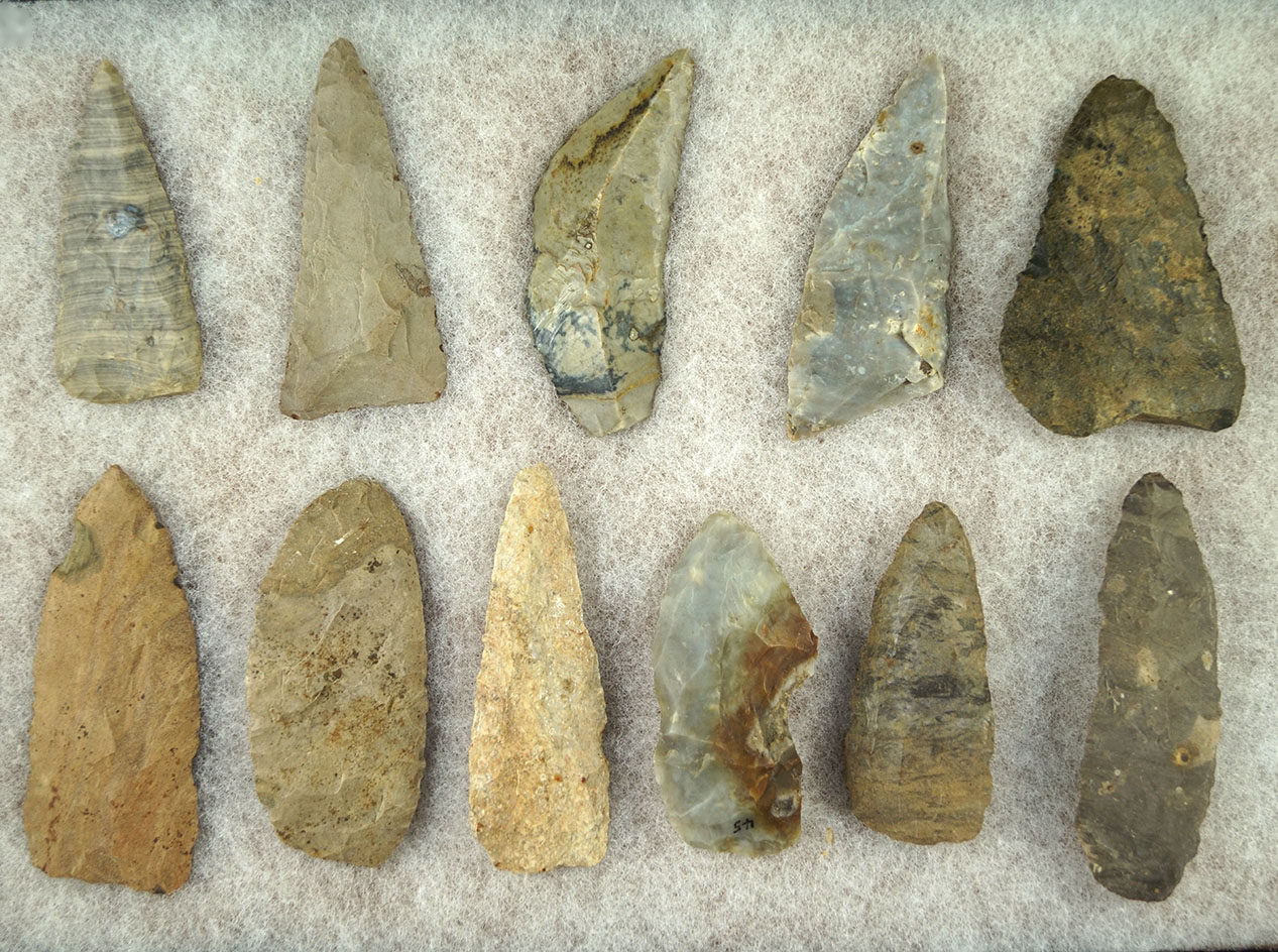 Group of 11 assorted Knives from a cache found in Pennsylvania. Largest is 3 3/8".