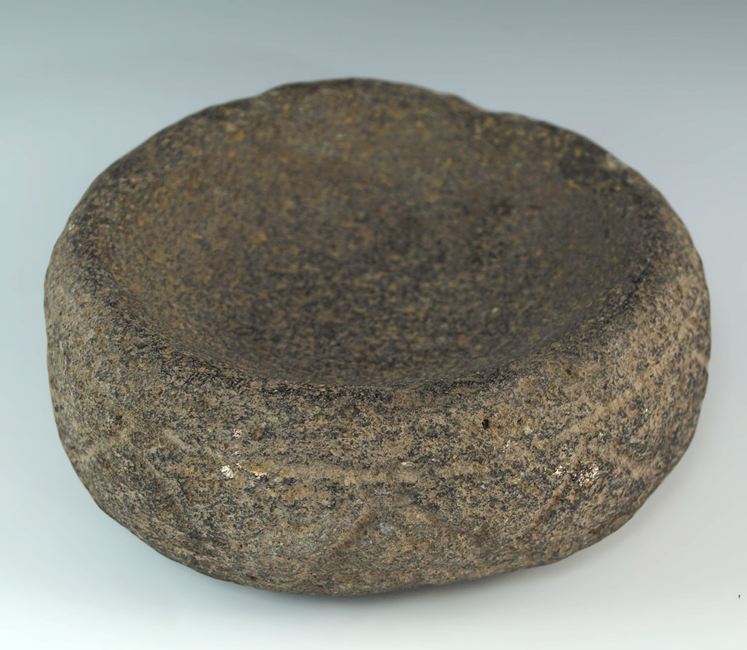 5 1/2" diameter stone medicine bowl with excellent use wear on interior - Penal County, Arizona.