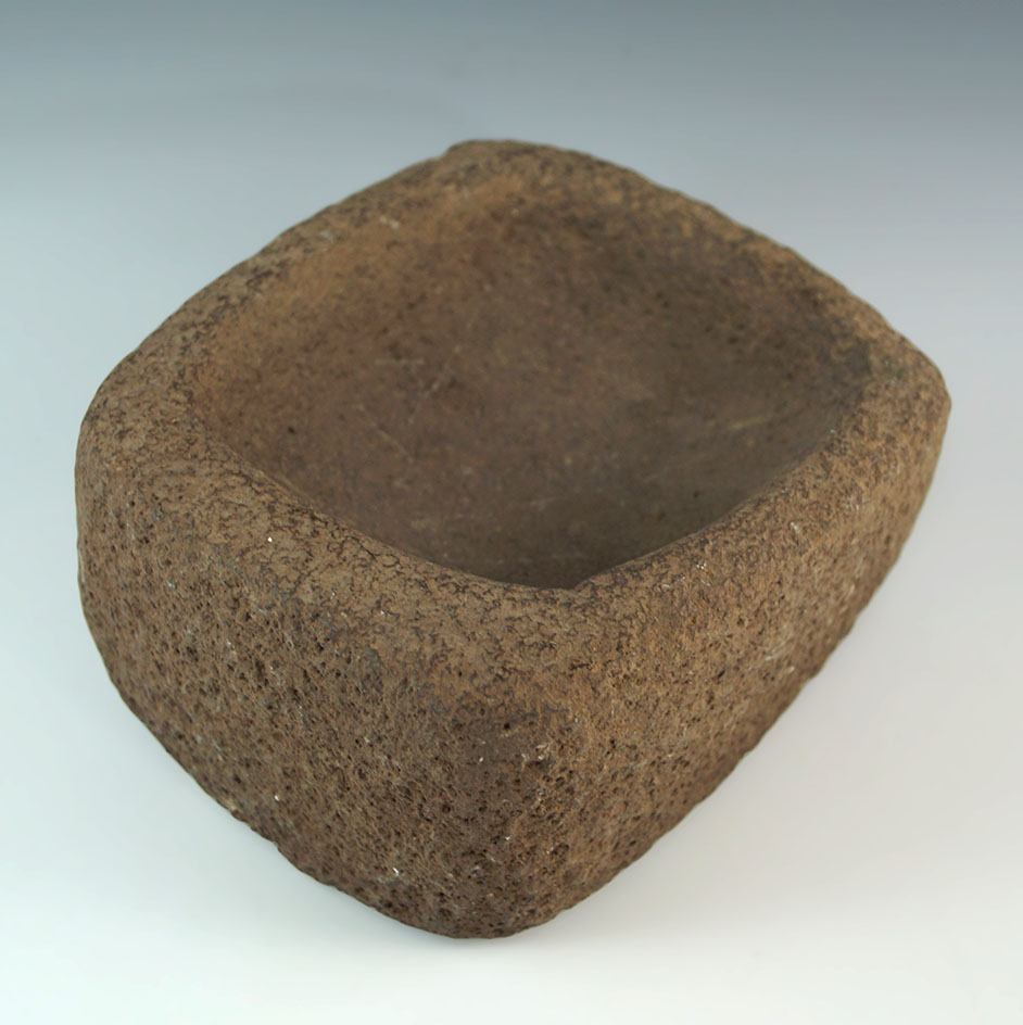 Well defined 6" by 4 3/4" by 3" tall stone medicine bowl. Found in  Yavapai County, Arizona.