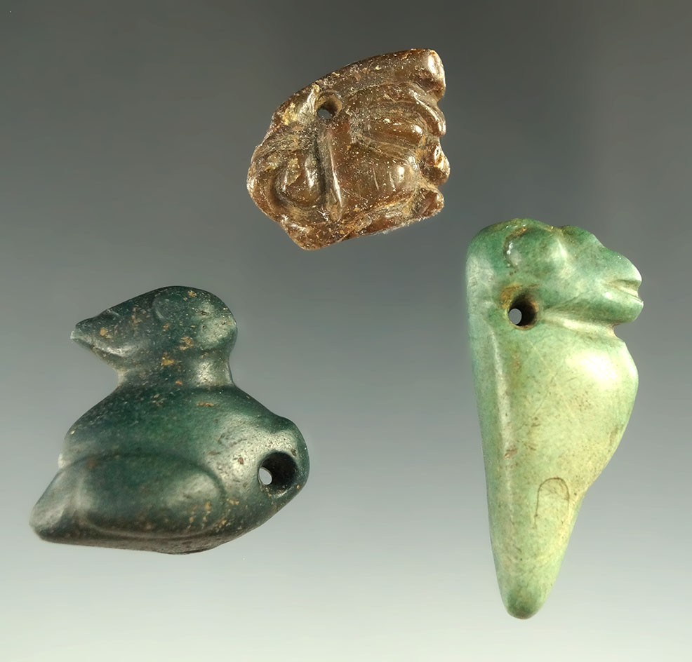 3 effigy pendants found in Costa Rica, the largest is 1 3/4".