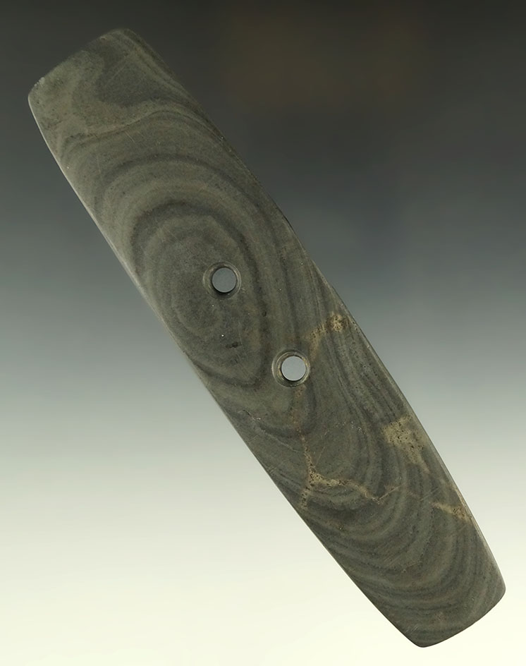 5 7/8" Bar Gorget found in Logan County Ohio. Ex. J. Miller, Bill Tiell, Ed French.