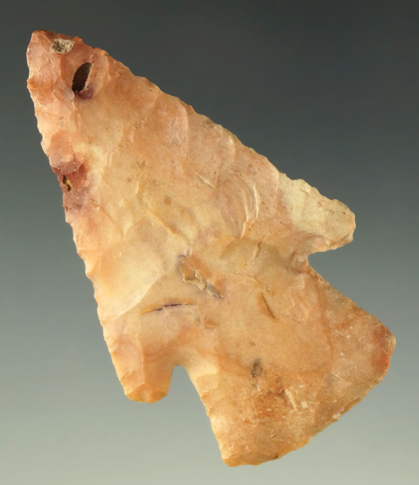 2 1/2" Hardin made from heat treated Flint found in Jackson County Arkansas. Ex. Len Weidner.