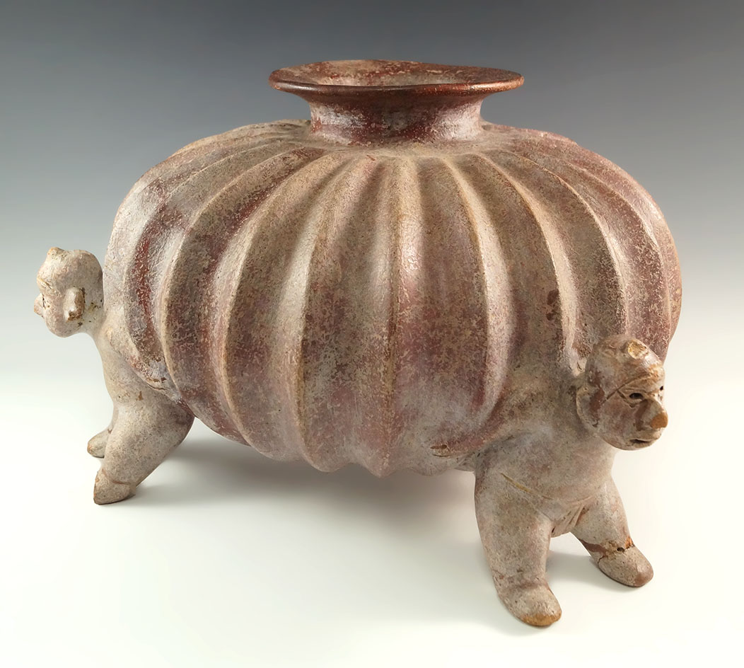 Large and impressive 14" wide by 8 1/4" tall Colima vessel - well styled with some restoration.