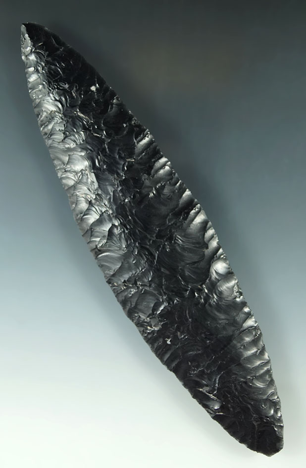 Obsidian Bifacial Knife that is 8 1/2" long found in Western Mexico. Ex. Arte Primivito.