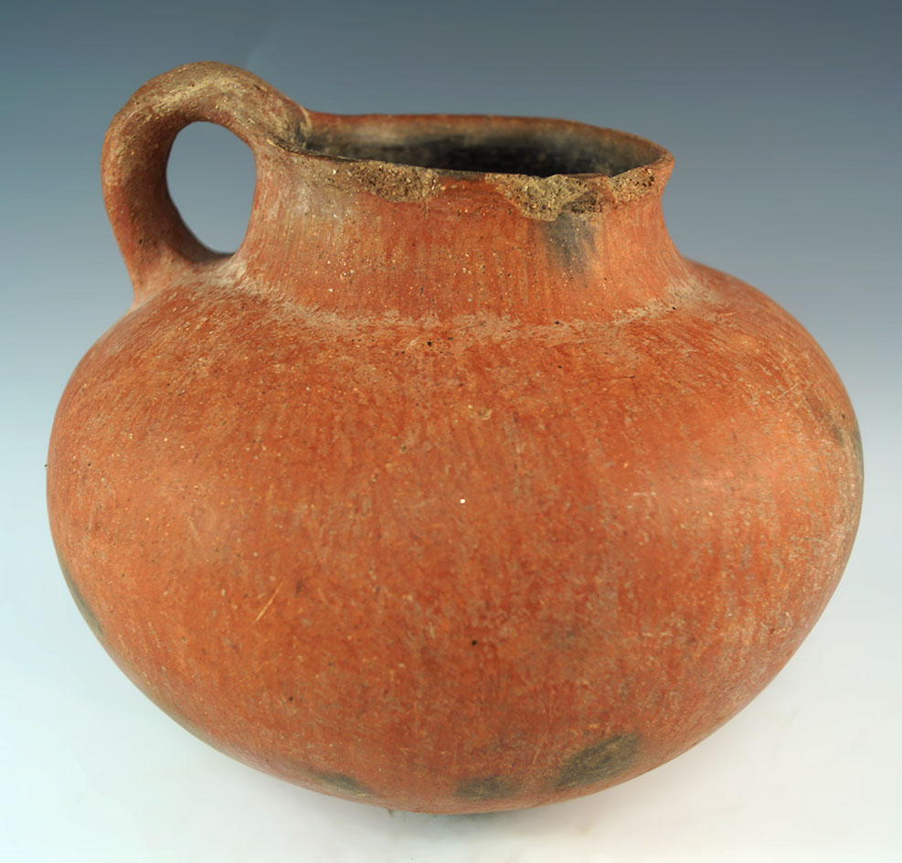 7" wide Salado onion skin handled bottle found at Bloody Basin, Arizona. Solid condition.