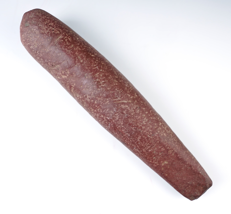 Large 13 3/4" Pestle/Pounder found in Shelby Co., Indiana, made from attractive red material. 