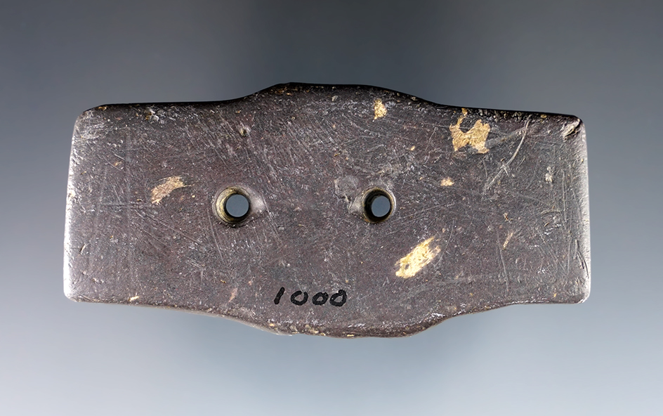 3 1/16" Slate Hopewell Expanded Center Gorget found in Ohio. Ex. Theron Lee #1000, Dilley.