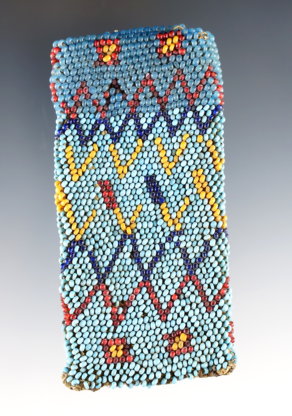 Pre -1900 fully beaded Coupon Pouch. 3 1/2" tall x 1 5/8" wide. Most likely Crow. 