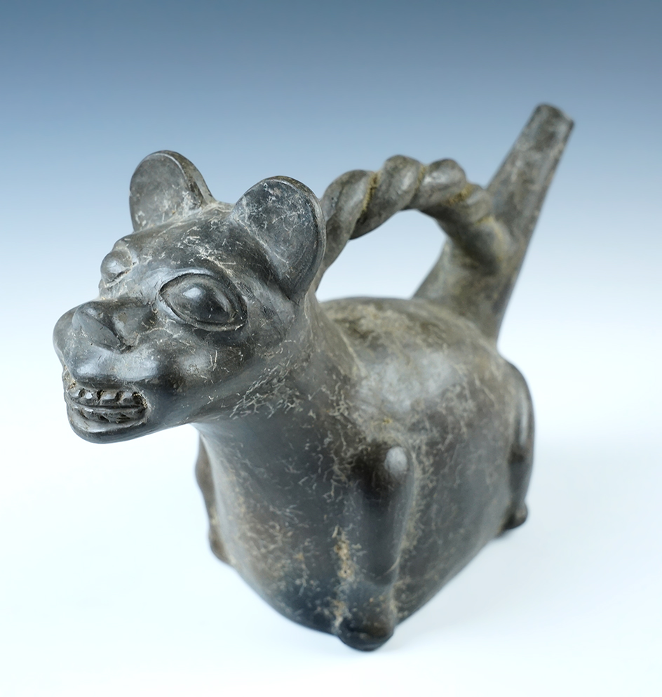 Exceptional! 8 1/4" long x 5 5/8" tall animal effigy  Pre-Columbian Chimu Stirrup Bottle, Peru. 