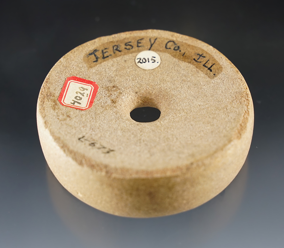 2 3/4" Perforated Discoidal found in Jersey Co., Illinois. Comes with a Dickey COA.  