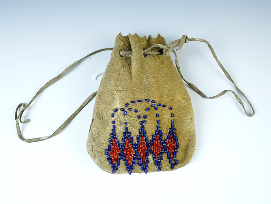 5 1/4" tall Beaded Leather Cheyenne Pouch in nice condition. 