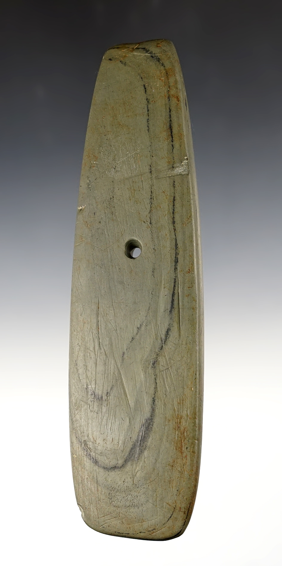 7" Banded Slate Ohio Pendant with finders information etched on back. Ex. Dean Driskill collection.