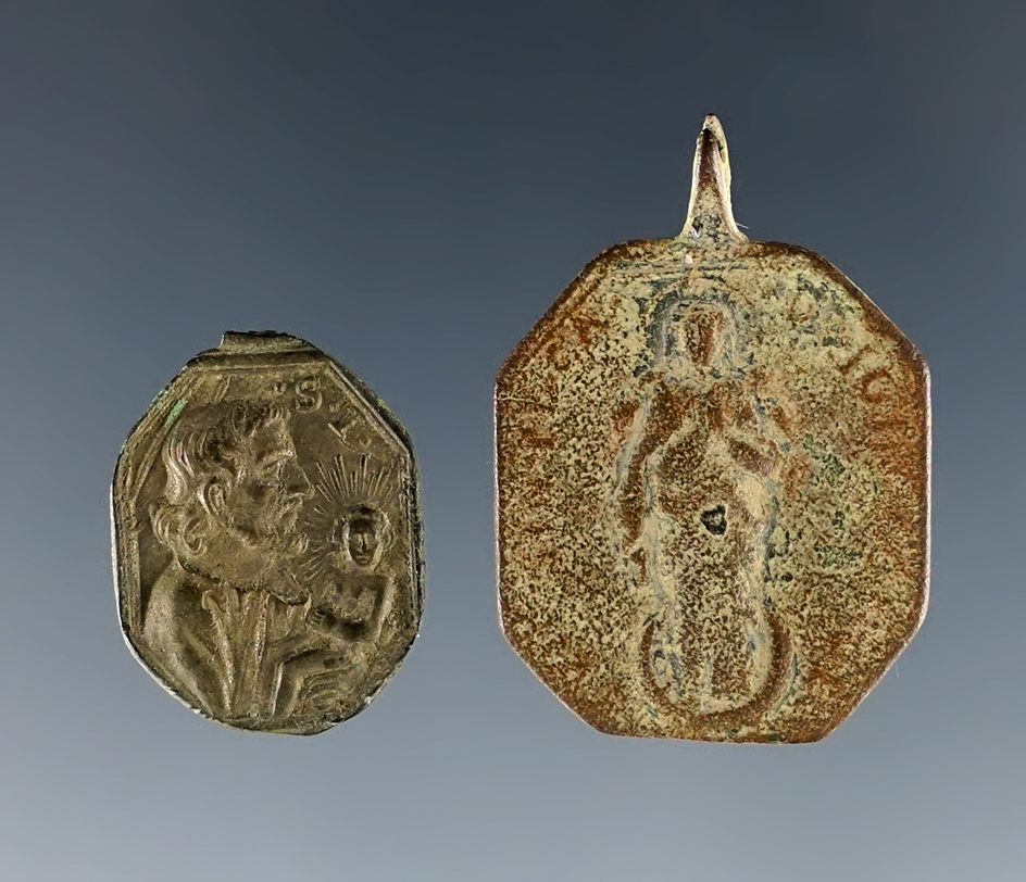 Pair of Jesuit Medals, largest is 1 1/16". Found at the White Springs Site in Geneva, New York. 