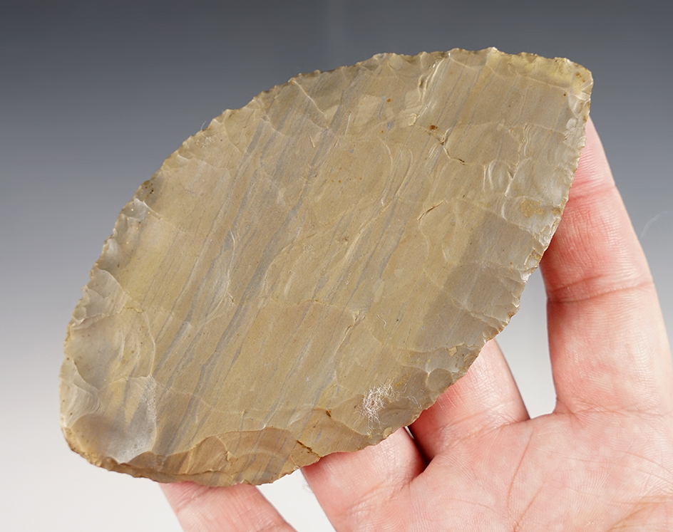 Large 5 1/8" Adena Bi-pointed Blade found in Indiana made from attractive Hornstone.