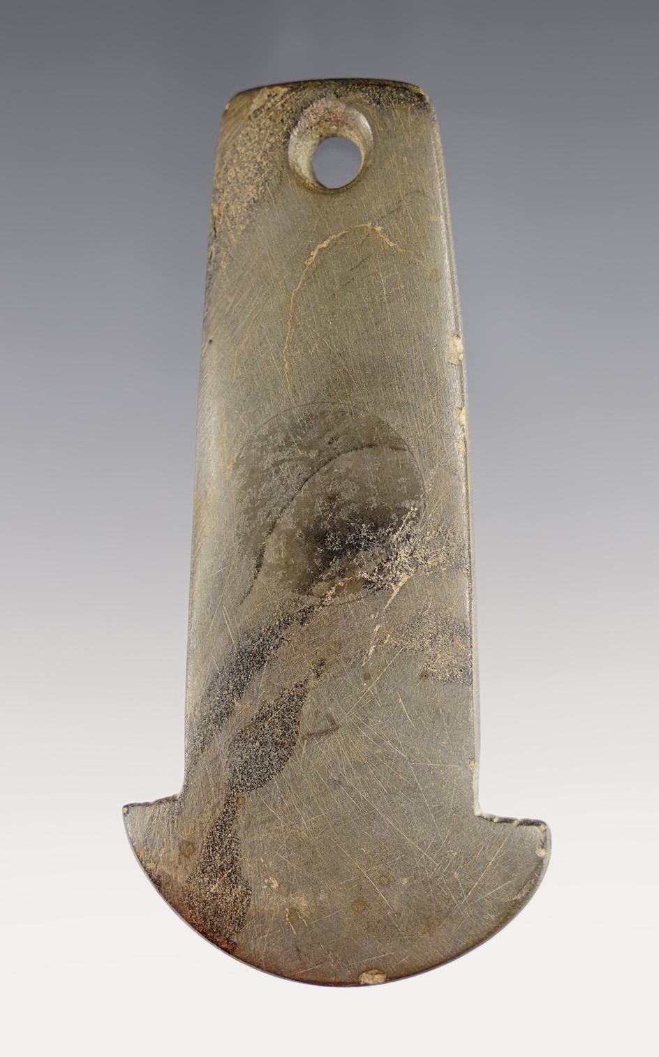 3 3/8" Banded Slate Anchor Pendant that is nicely polished. Nice old cut marks are still visible.