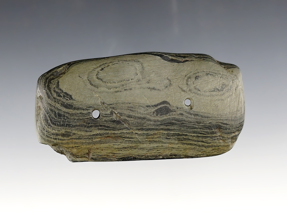 Nice 3 7/16" Rectangular Gorget that is engraved. Found in Ohio.