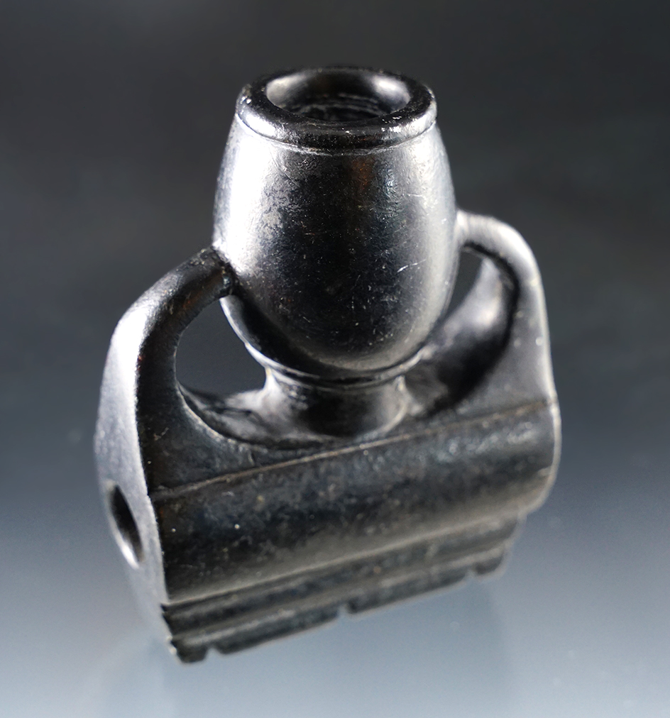 Excellent craftsmanship! 2 3/8" wide x 3" tall Proto-historic to Early Historic Mic-Mac Stone Pipe.