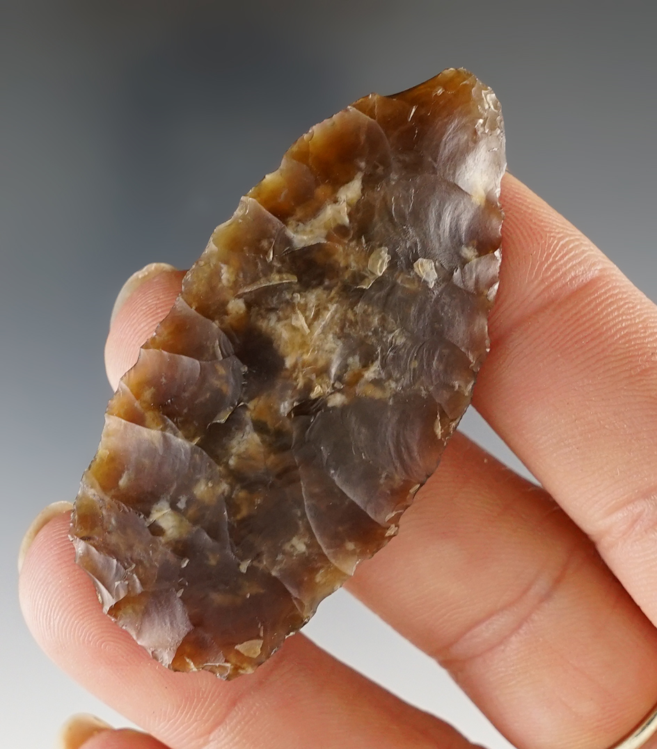 2 1/8" Agate Basin made from Knife River Flint. Found in Sulley Co., South Dakota. Rogers COA.