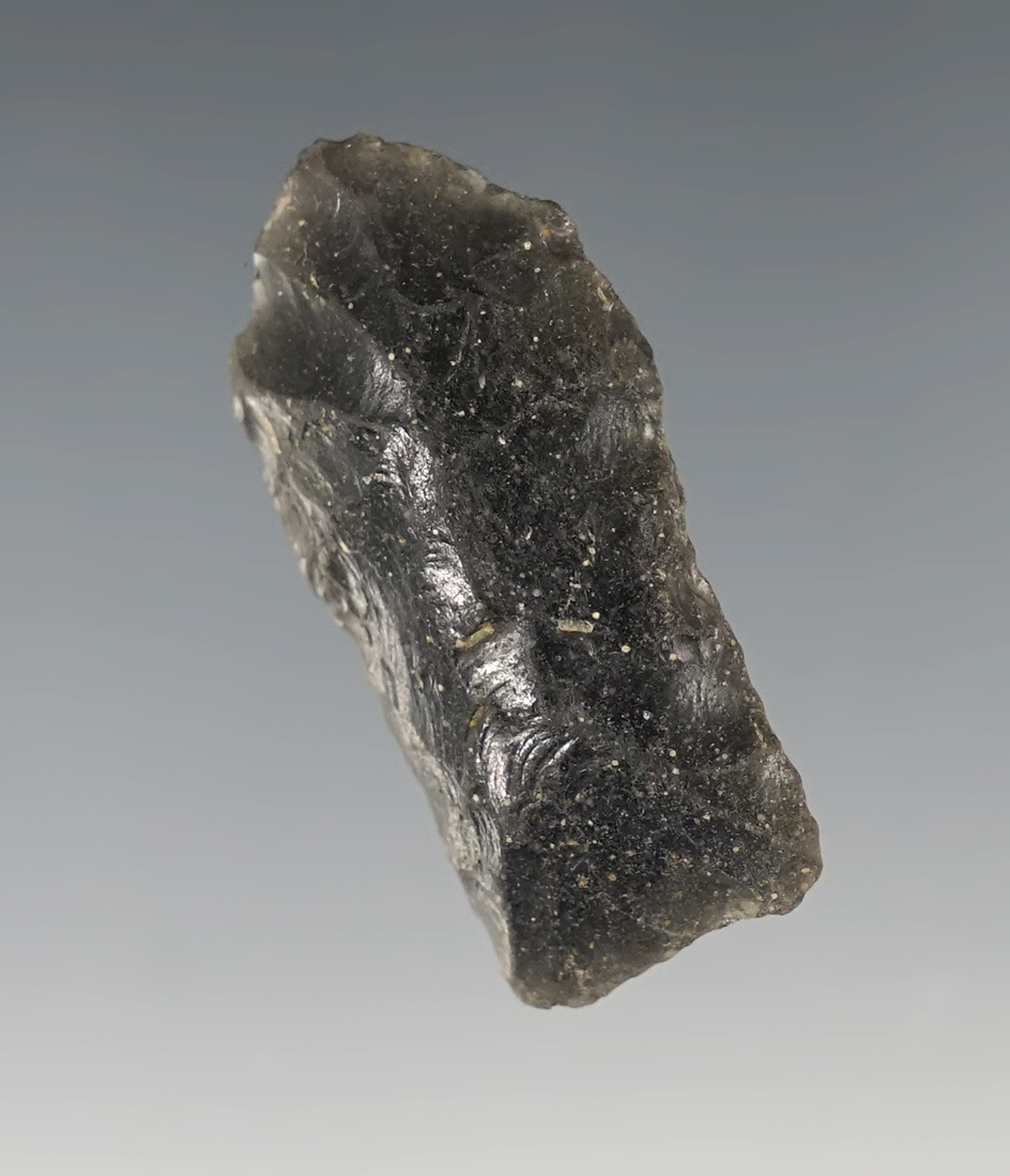 1 5/8" Rio Grande with a heavily ground stem, found in Northern New Mexico.