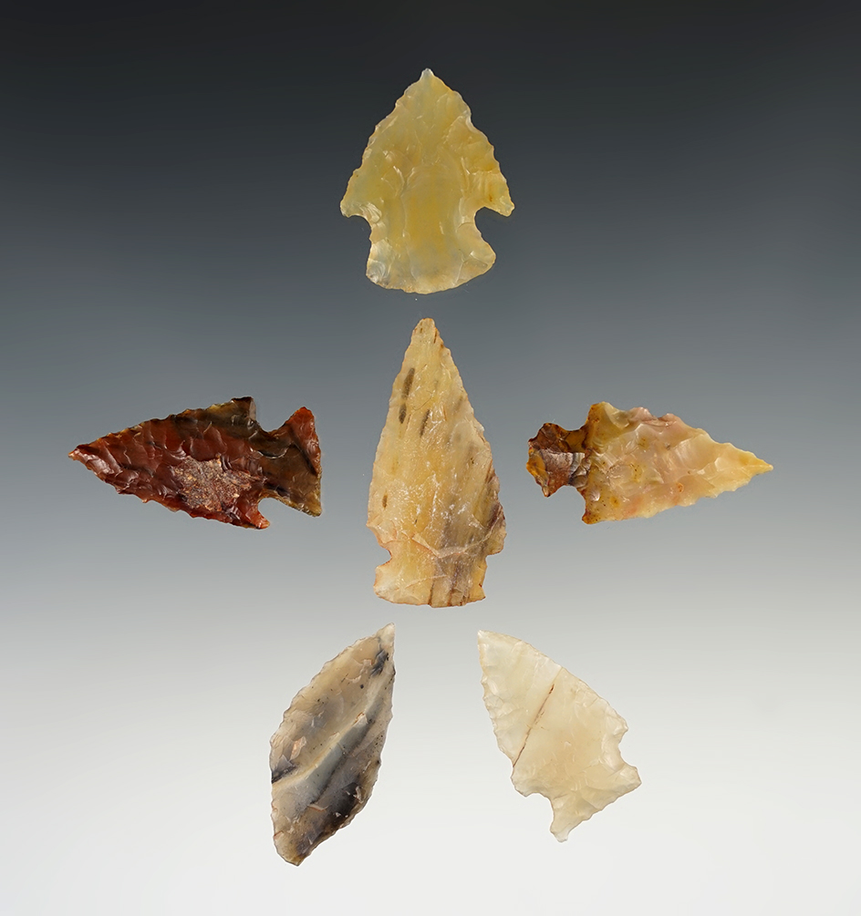Group of 6 assorted Arrowheads found in New Mexico, largest is 1 3/4".