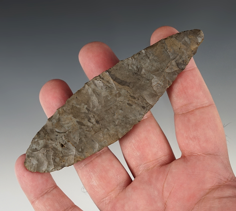 4 5/8" Lanceolate Knife made from Onondaga Flint - New York. Ex. Howdy Lang. Bennett COA.