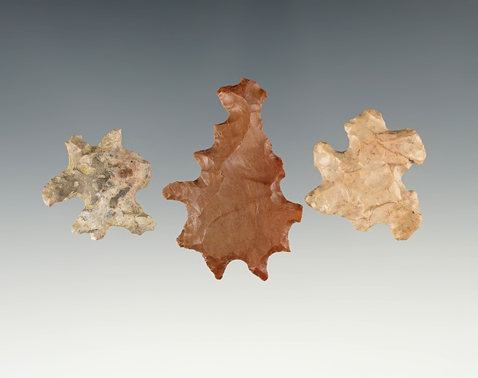 Set of three unique Flint eccentrics found in the Illinois area. Largest is 1 3/4".