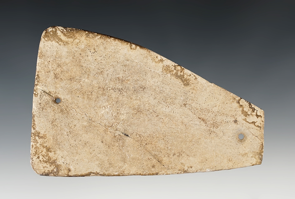 Rare 4 15/16" Two-Hole Gorget that is broken and glued. Very thin, found in New Mexico.