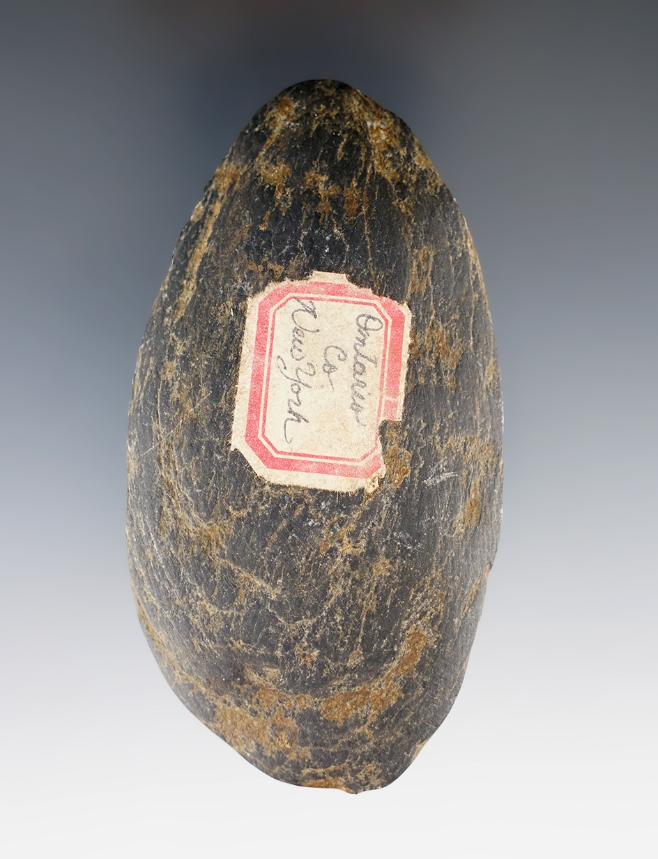 3 5/16" Undrilled Pendant made from attractive stone. Found in Ontario Co., New York.