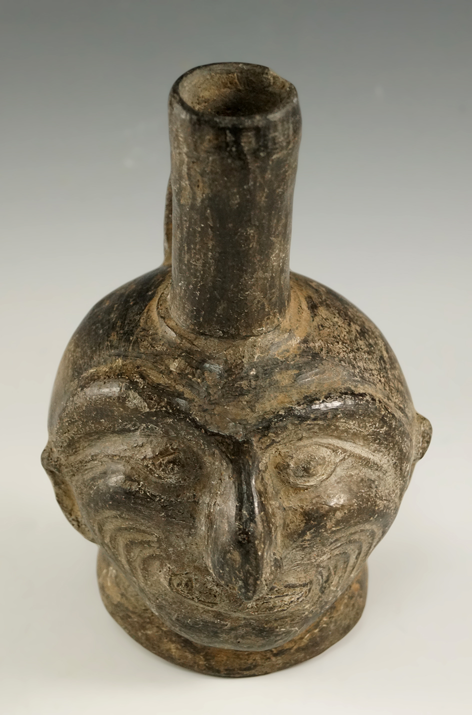 7" Tall by 4 1/4" Wide Moche/Chimu Culture Strap Handle Bottle - Peru. Bennett COA.