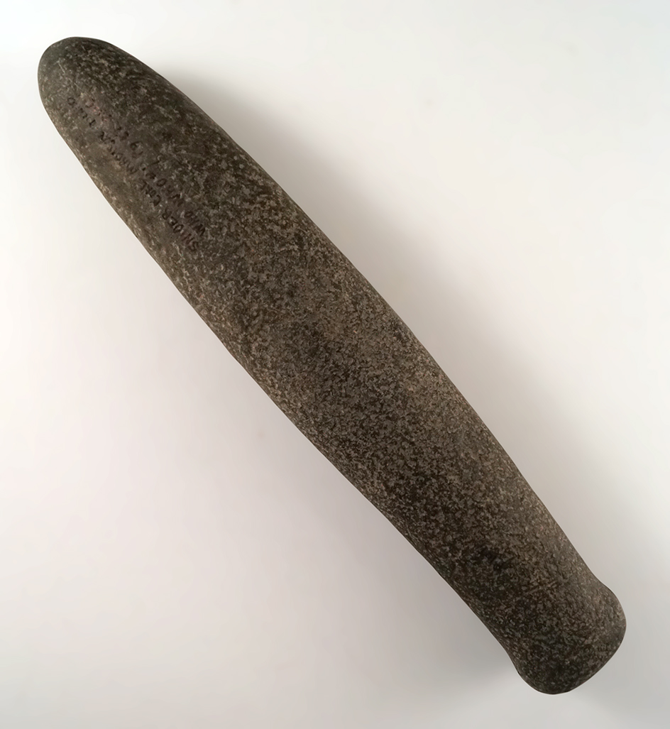 12 1/4" Knobbed Roller Pestle found in Madison Co., Ohio. Pictured in Who's Who #1, page 87.