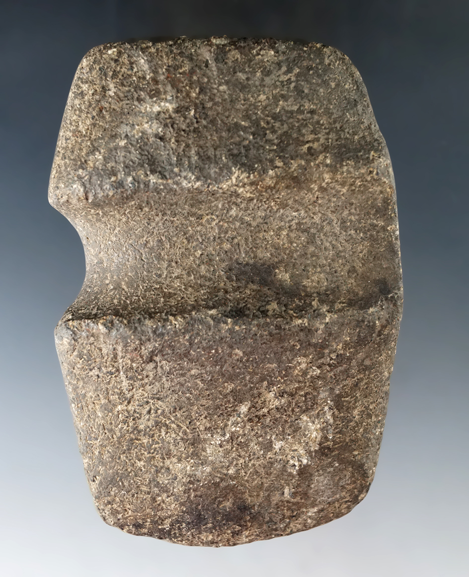 4 1/4" heavily patinated block style Axe with raised ridges found in Kansas.