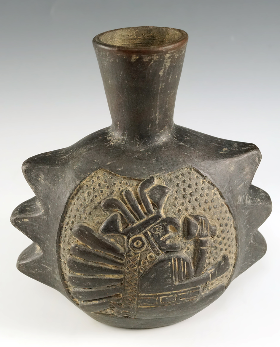6 1/8" by 6 7/8" Chimu Blood Cup depicting a Shaman, c. 900-1400 AD. Bennett COA.