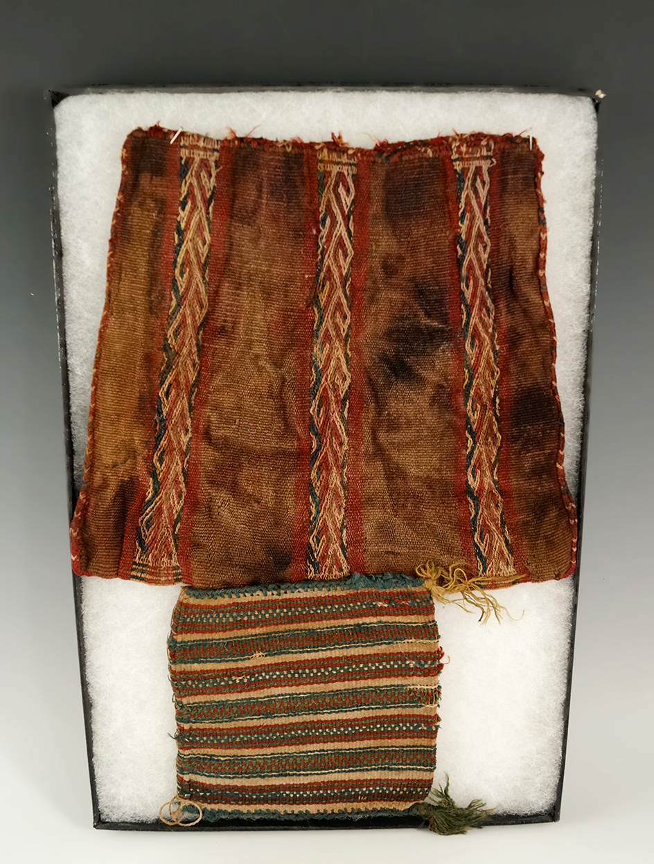 Set of pre-Inca woven textiles circa A. D. 1200- 1572 from Peru. Largest is 7 1/2" by 7".