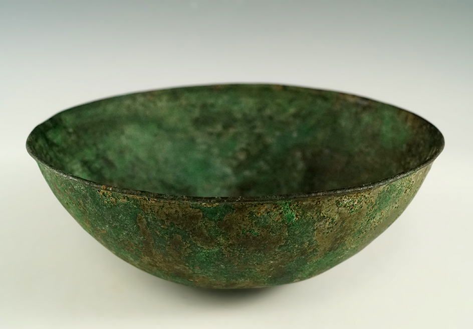 5 1/2" bronze Roman bowl in excellent condition with a nice floral stamp pattern on interior.