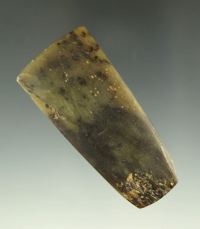 Beautifully polished 2 1/8" Celt found in British Columbia made from very attractive Jadeite.