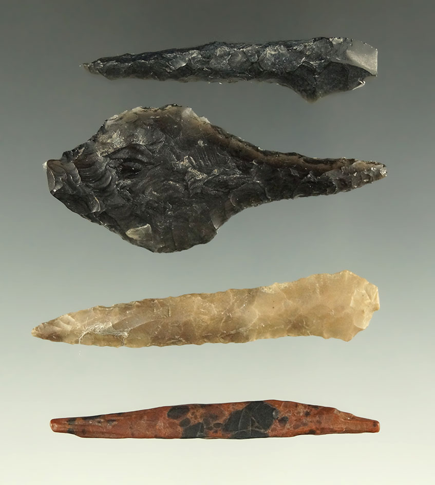 Set of four obsidian Drills found in Oregon, largest is 2 3/8".