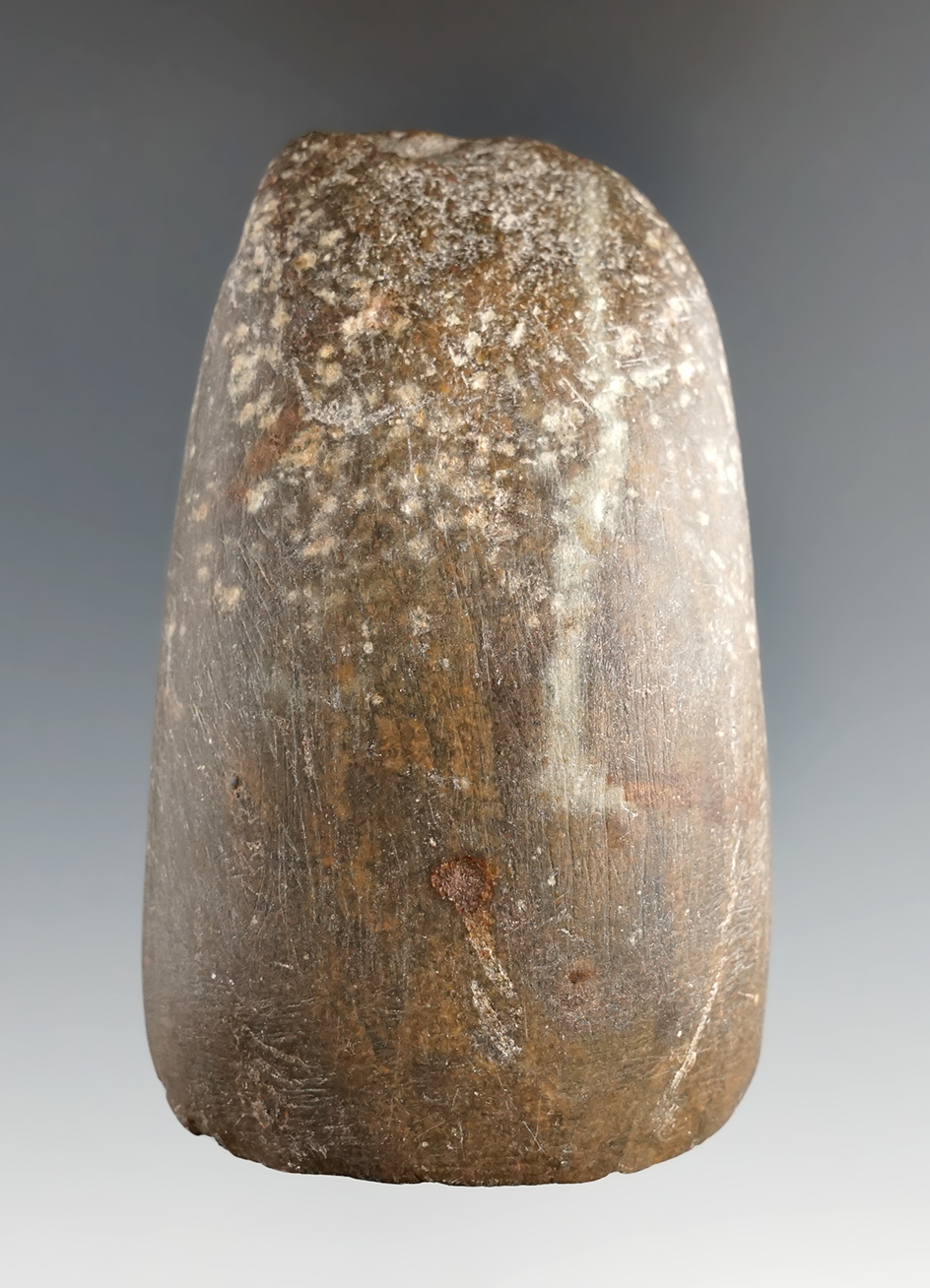 Deeply scooped 3 1/4" stone gouge found in Wayne Co., Indiana.