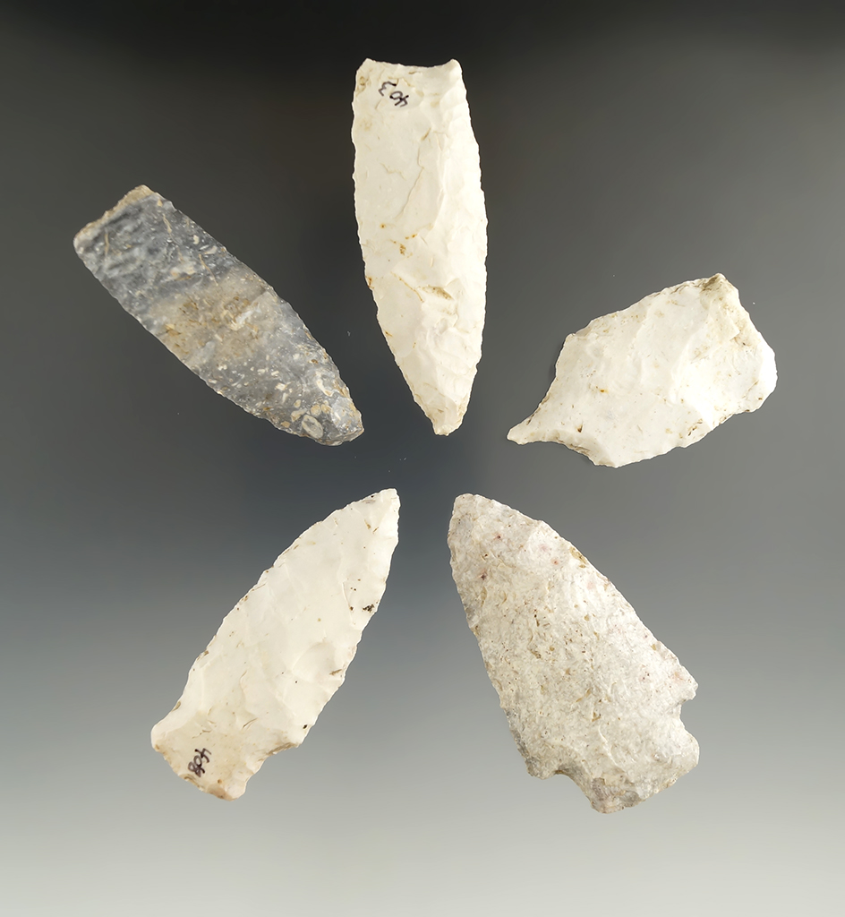 Set of five assorted Missouri artifacts, largest is 2 5/8".