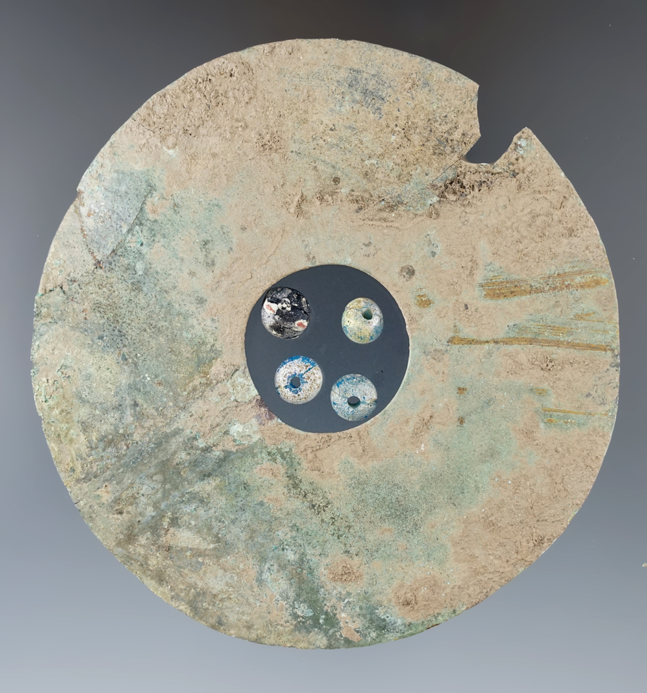 Rare historic trade artifact! 3 15/16" early 1700s copper Gorget & 4 beads - Jackson Co., AL.