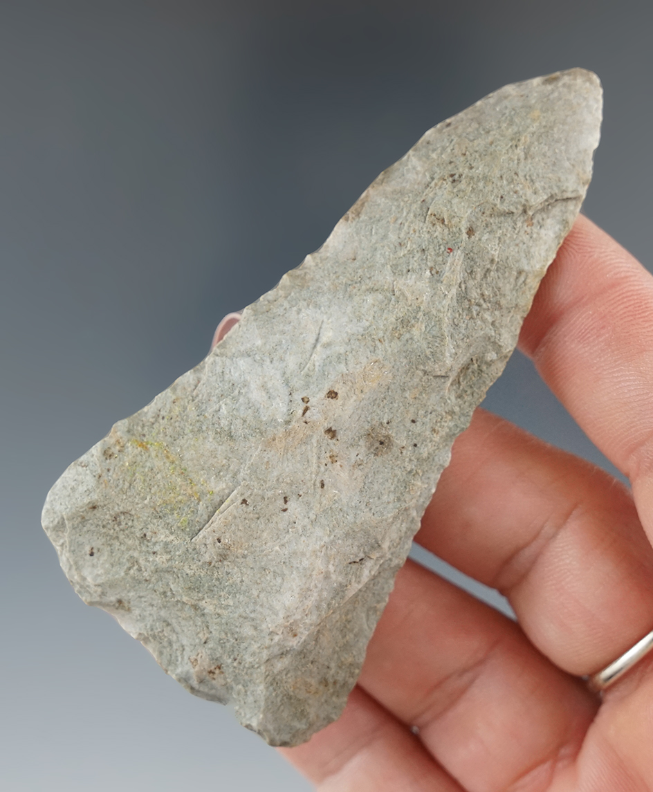 3 3/16" Indiana Green Triangular Knife found in Berrien Co., Michigan.