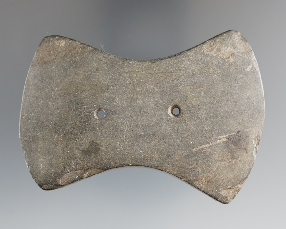 3 1/8" Adena Bi-concave Gorget made from glacial slate found in Indiana.
