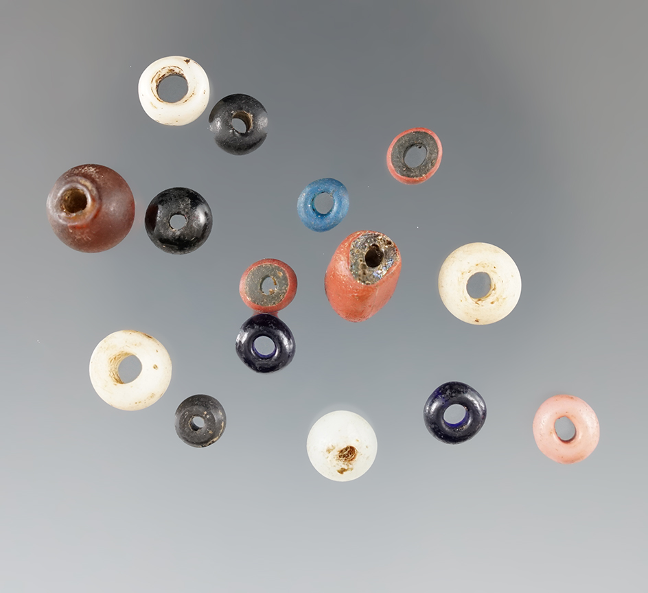 Group of fur trade era beads from the Old Celilo Falls Site near the Columbia River.