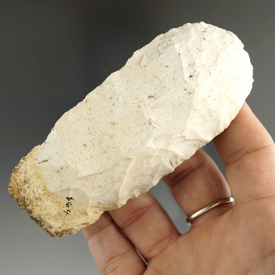 4 13/16" Flint Celt with nice use polished to bit area found in Indiana.