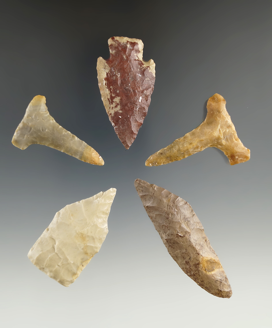 Set of five Texas points and drills, largest is 2 9/16".